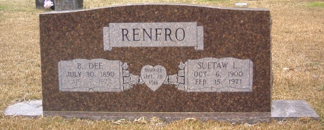 B. Dee and Suetaw L. Renfro Tombstone - taken 9 Dec 2002