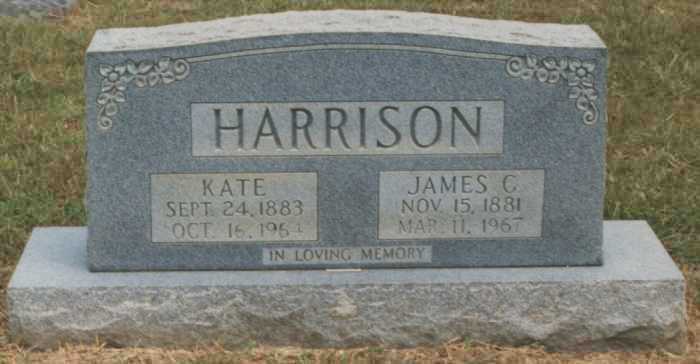 James C. and Kate Harrison Tombstone - Courtesy of William G. Harrison