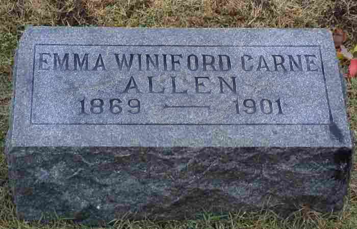 Emma Winiford Carne Allen Tombstone - Taken by JWH 25 Nov 2000