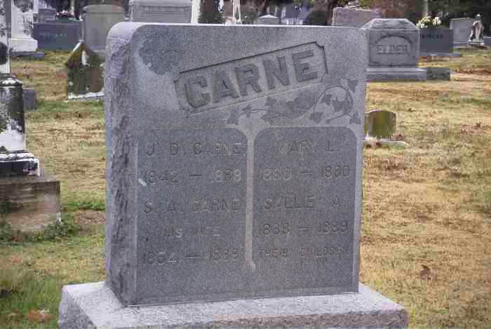 J. D. Carne & Family Tombstone - Taken by JWH 25 Nov 2000