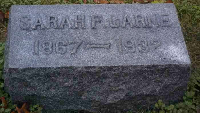 Sarah F. Carne Tombstone - Taken by JWH 25 Nov 2000